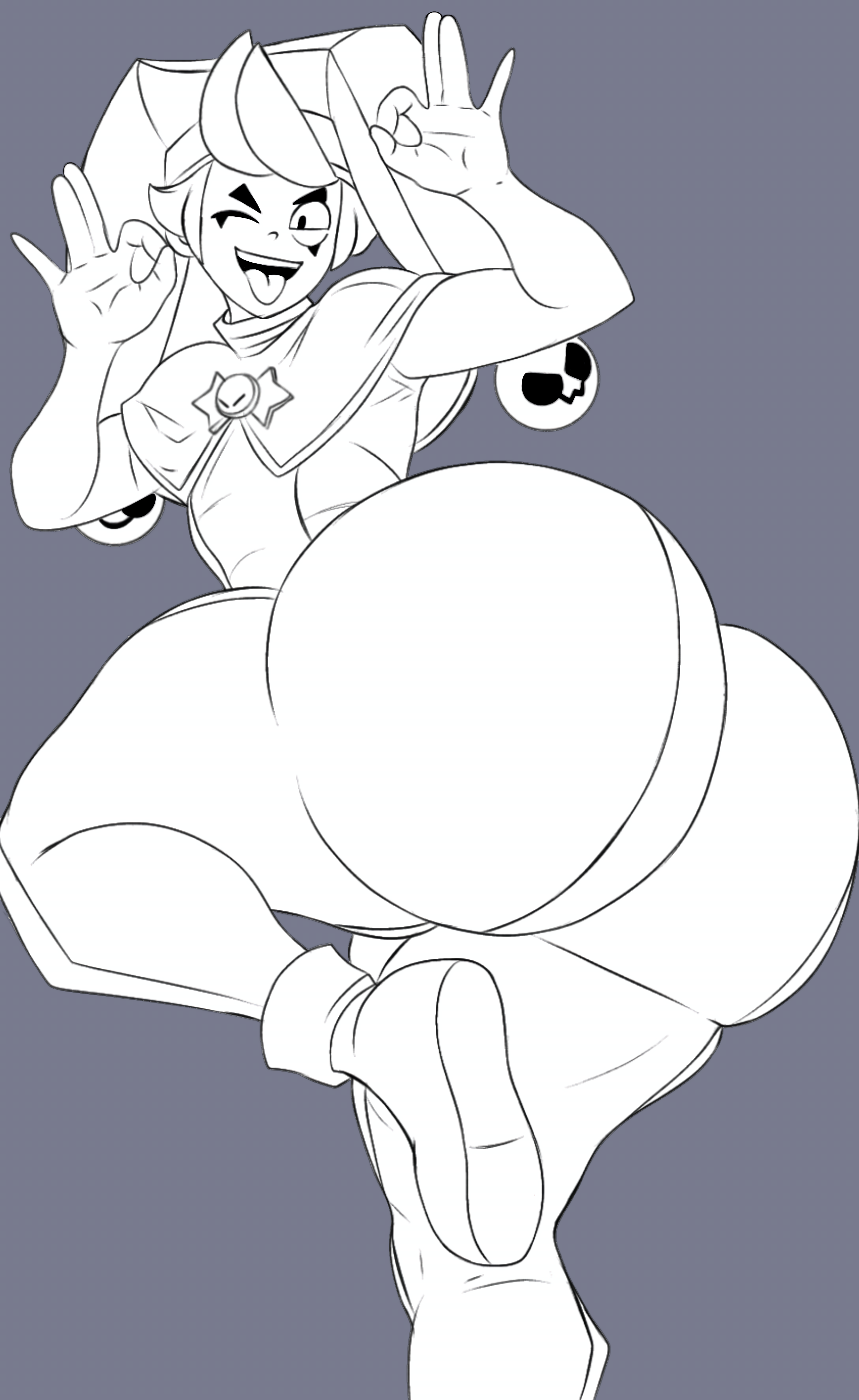 ass bigger than head, big ass, brawl stars, chester (brawl stars), femboy, male, open mouth, senior garabato