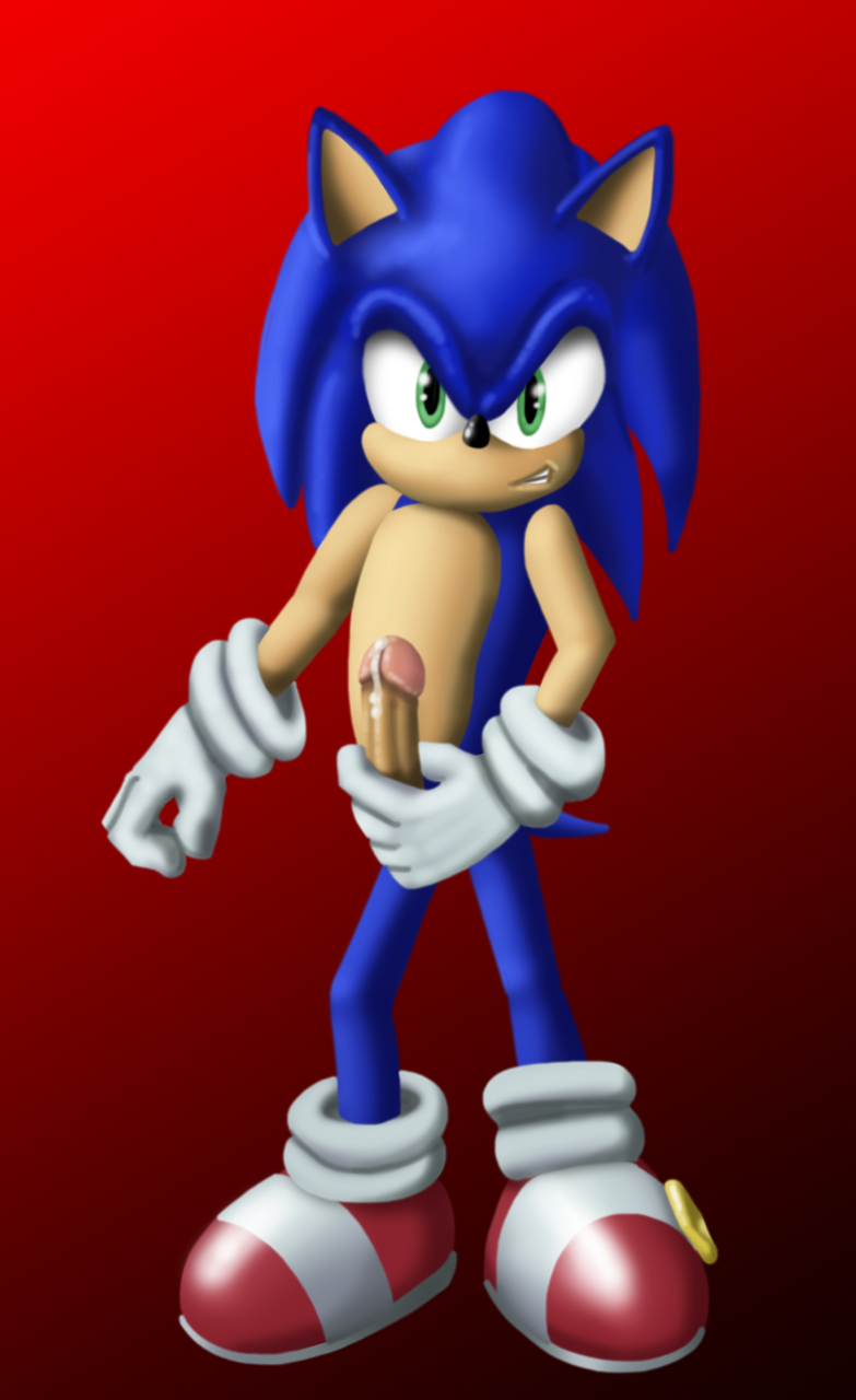 anthro cobra_mcjingleballs color cum footwear front_view fur furry gloves hedgehog male male_only nude penis shoes solo sonic_(series) sonic_the_hedgehog standing tagme