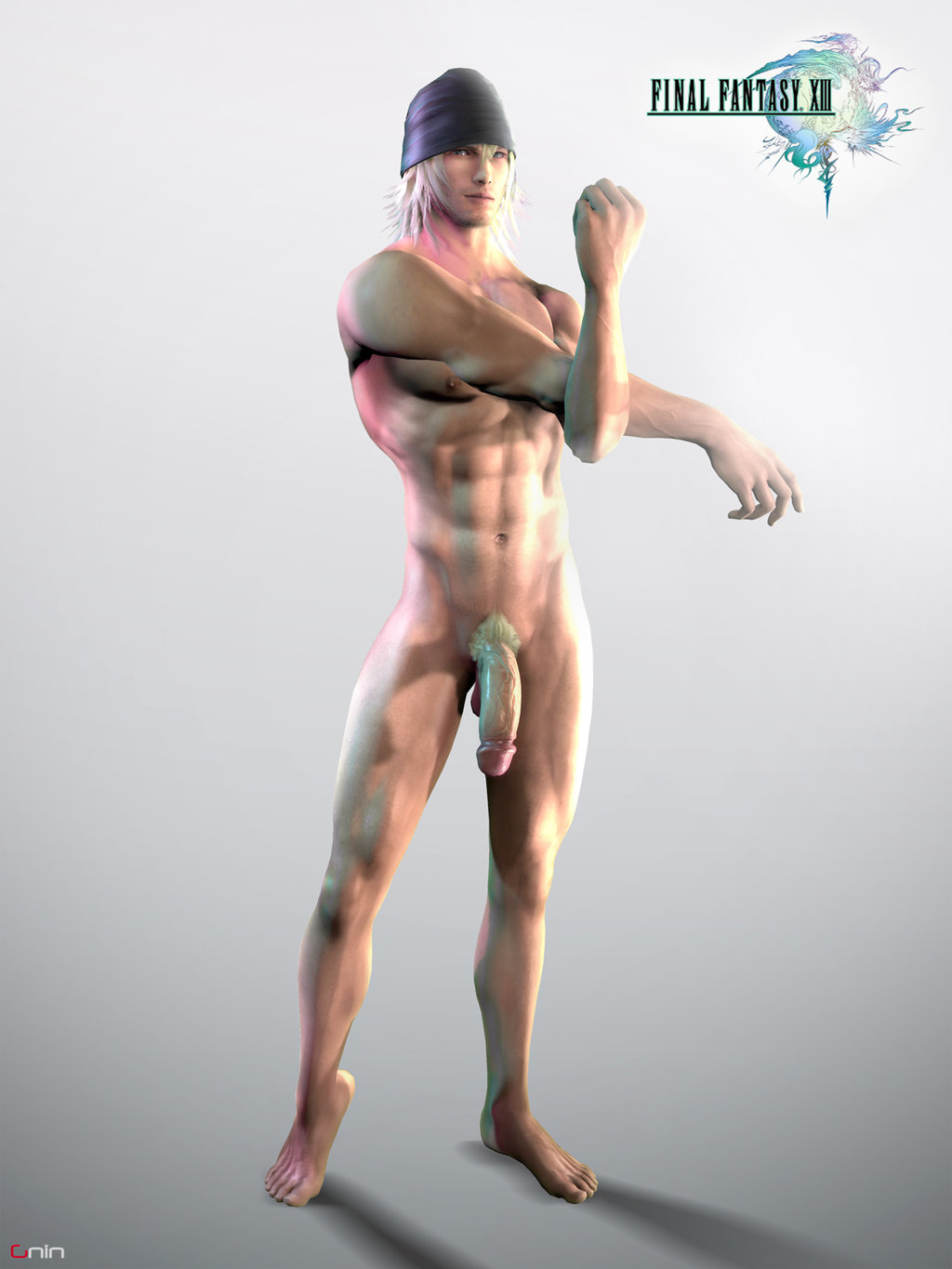 1boy 3d barefoot final_fantasy final_fantasy_xiii gninrom male male_only penis snow_villiers solo uncensored