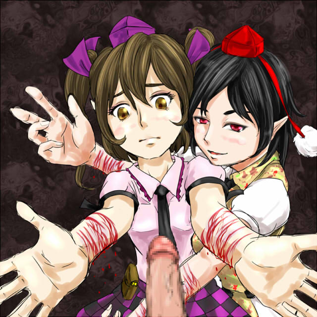 2girls blood guro hatate_himekaidou penis self_harm shameimaru_aya tagme touhou wrist_cutting