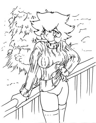 bottomless clothes empty_(artist) female female_only hair human long_hair mario_(series) monochrome nintendo outdoors princess_peach solo standing sweater tagme turtleneck turtleneck_sweater vulva