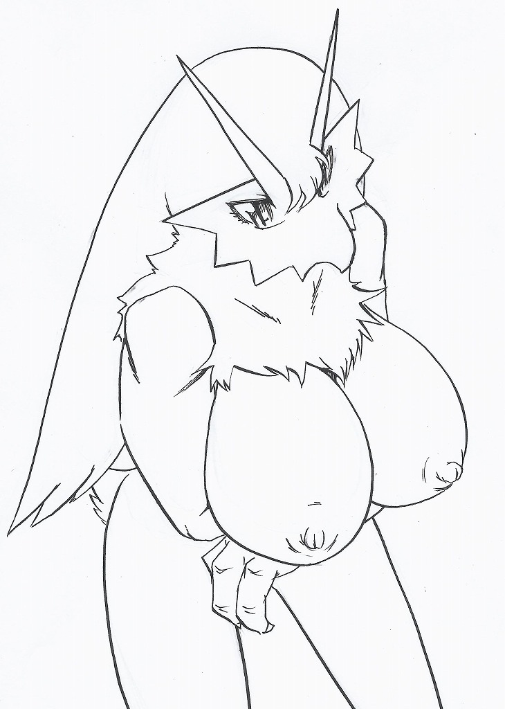 blaziken breasts female female_only front_view monochrome nipples nude pokemon pokemon_(species) solo sya tagme