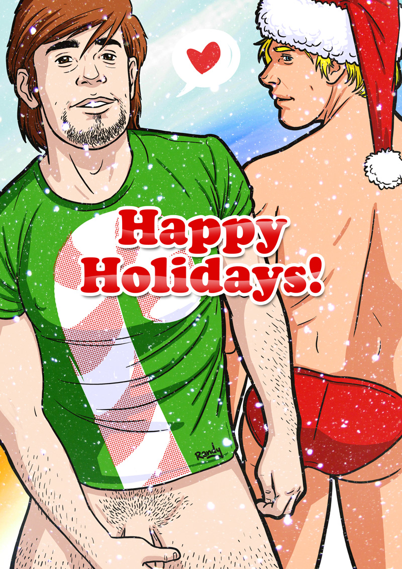 bottomless candy_cane fred_jones gay hanna-barbera male male_only penis randyslashtoons santa_hat scooby-doo shaggy_rogers t-shirt topless