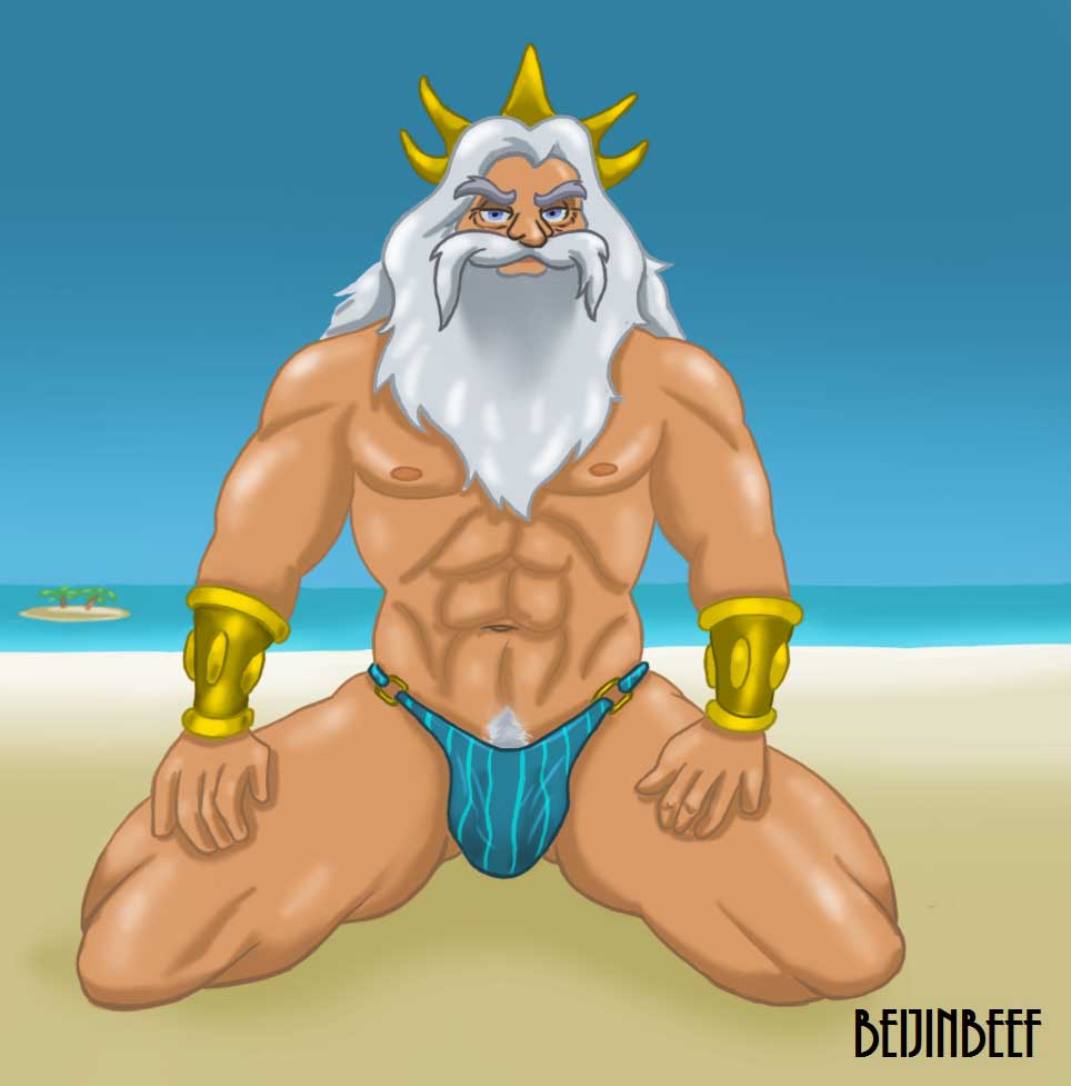 alternate_species beach beard big_muscles day disney front_view human king_triton male male_only muscular_male outdoors sky solo tagme the_little_mermaid topless white_hair