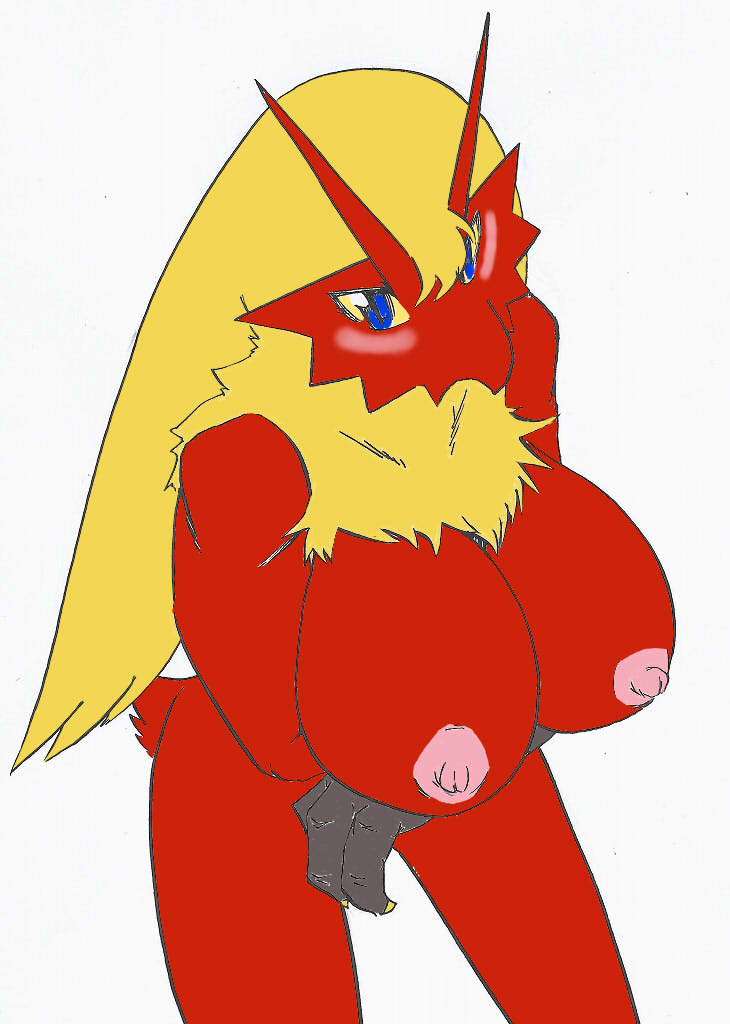 blaziken blush breasts color female female_only front_view nipples nude pokemon pokemon_(species) solo sya tagme