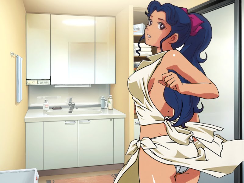 1girls apron blue_hair breasts female long_hair oka_megumi panties solo voltes_v