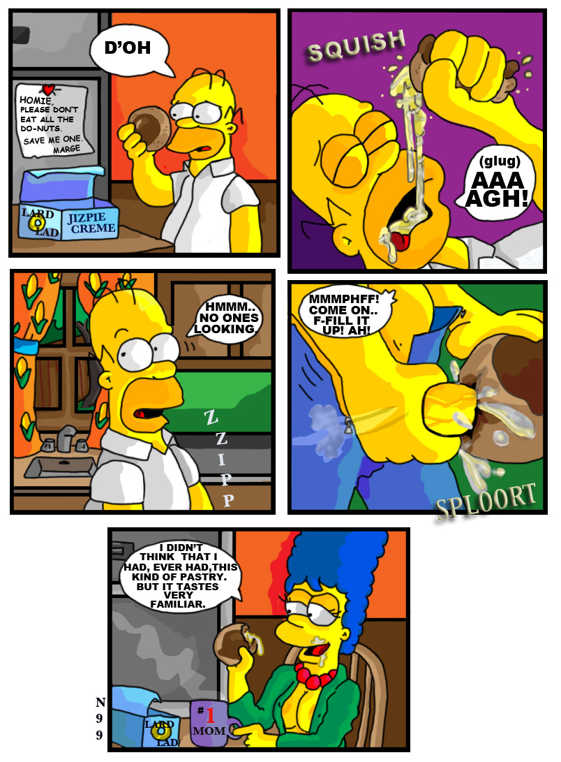 comic cum cum_in_food donut female food gokkun homer_simpson human male marge_simpson matt_groening_(style) necron99 tagme the_simpsons toony