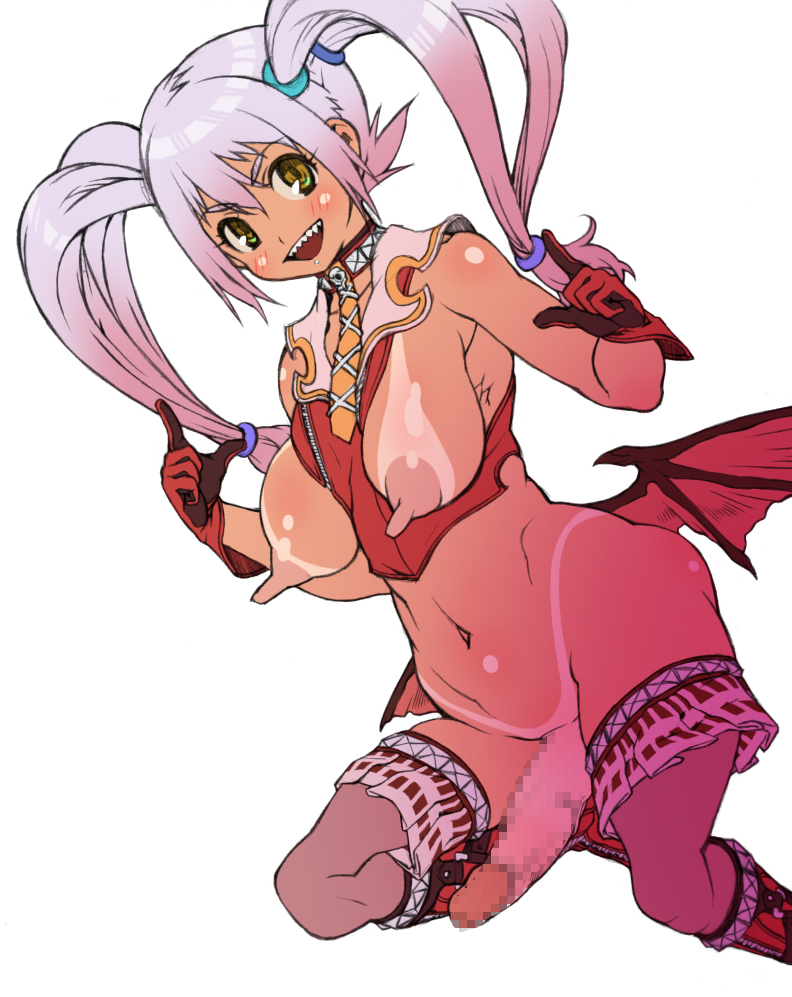 1futa artist_request breasts censored character_request futa_only futanari intersex kei_(bekei) long_hair long_nipples original penis pink_hair sharp_teeth solo source_request tan tanline tied_hair twintails wings yellow_eyes