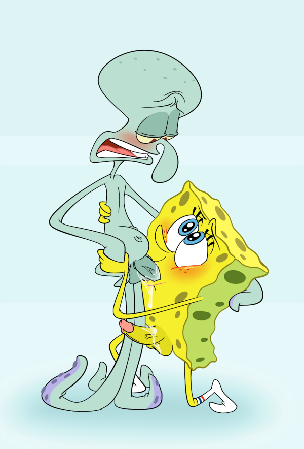 2boys balls blowjob blue_eyes blush cephalopod cum cum_in_mouth duo erection fellatio gay half-closed_eyes interspecies looking_at_partner male male_only mouth_open multiple_males multiple_penises nude octopodiform octopus oral oral_sex penis sea_sponge smooth_skin socks spongebob_squarepants spongebob_squarepants_(character) squidward_tentacles veiny_penis yece