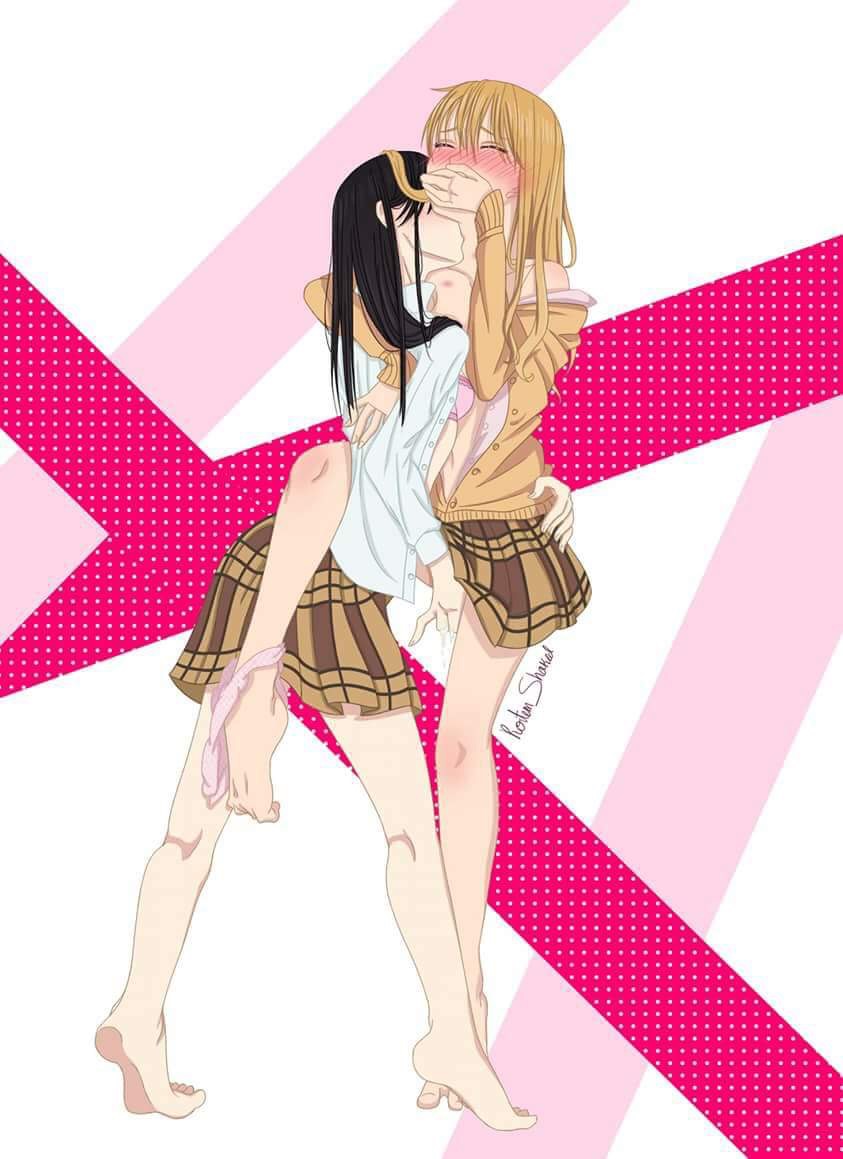 2girls aihara_mei aihara_yuzu blush bra citrus_(saburouta) clothing fingering neck_bite neck_kiss panties skirt standing standing_sex step-incest stepsibling stepsister stepsisters yuri