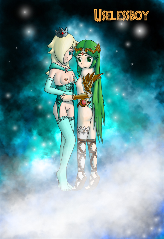 crossover female green_hair human kid_icarus mario_(series) nintendo palutena princess_rosalina super_mario_galaxy uselessboy