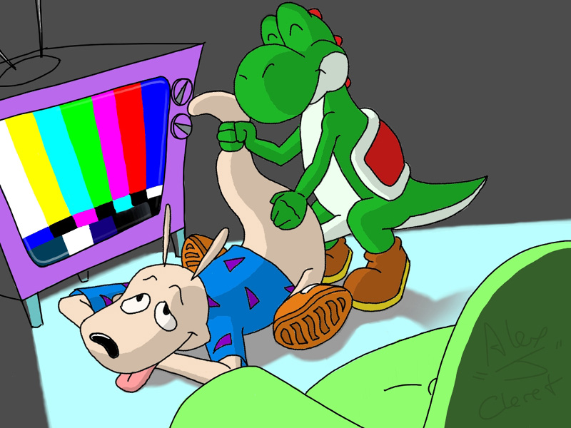 anthro crossover dinosaur furry gay interspecies j-neko mario_(series) marsupial nickelodeon nintendo reptile rocko rocko's_modern_life tv wallaby yaoi yoshi