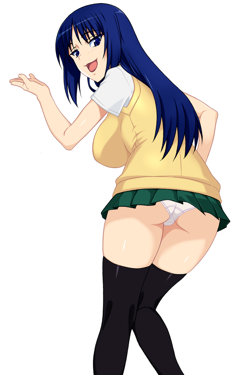 blue_hair breasts clothing kurusugawa_ayaka large_breasts long_hair panties pantsu school_uniform shichimenchou skirt stockings thighhighs to_heart to_heart_(series)