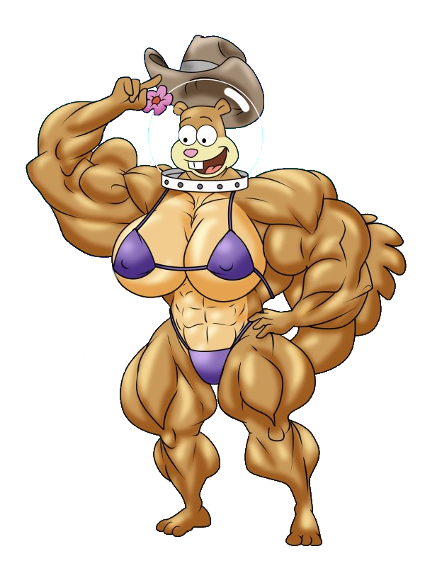 abs atariboy barefoot big_breasts bikini cowboy_hat flower huge_breasts muscle_fetish muscular muscular_female partially_clothed sandy_cheeks spongebob_squarepants transparent_background