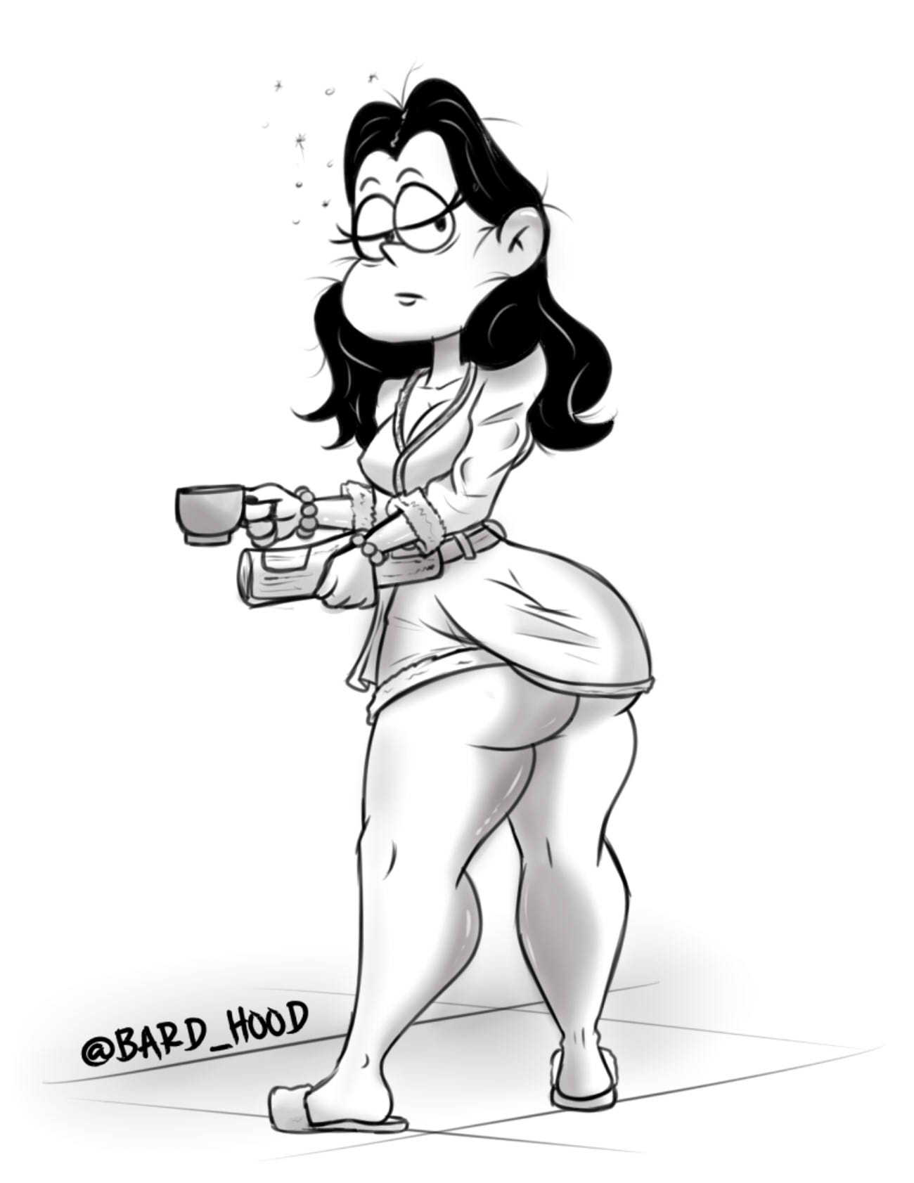 1milf bard_hood black_and_white coffee frida_puga_casagrande latina_milf looking_at_viewer mature_female milf morning robe rogueartlove side_view solo_female the_casagrandes the_loud_house