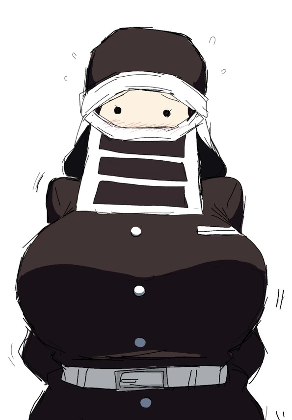 big breasts, big tits, breasts, clothed, demon slayer, female, funny, humor, japanese clothes, kakushi (kimetsu no yaiba), kimetsu no yaiba, light skin, light-skinned female, massive breasts, momiji (artist), solo, solo female, solo focus
