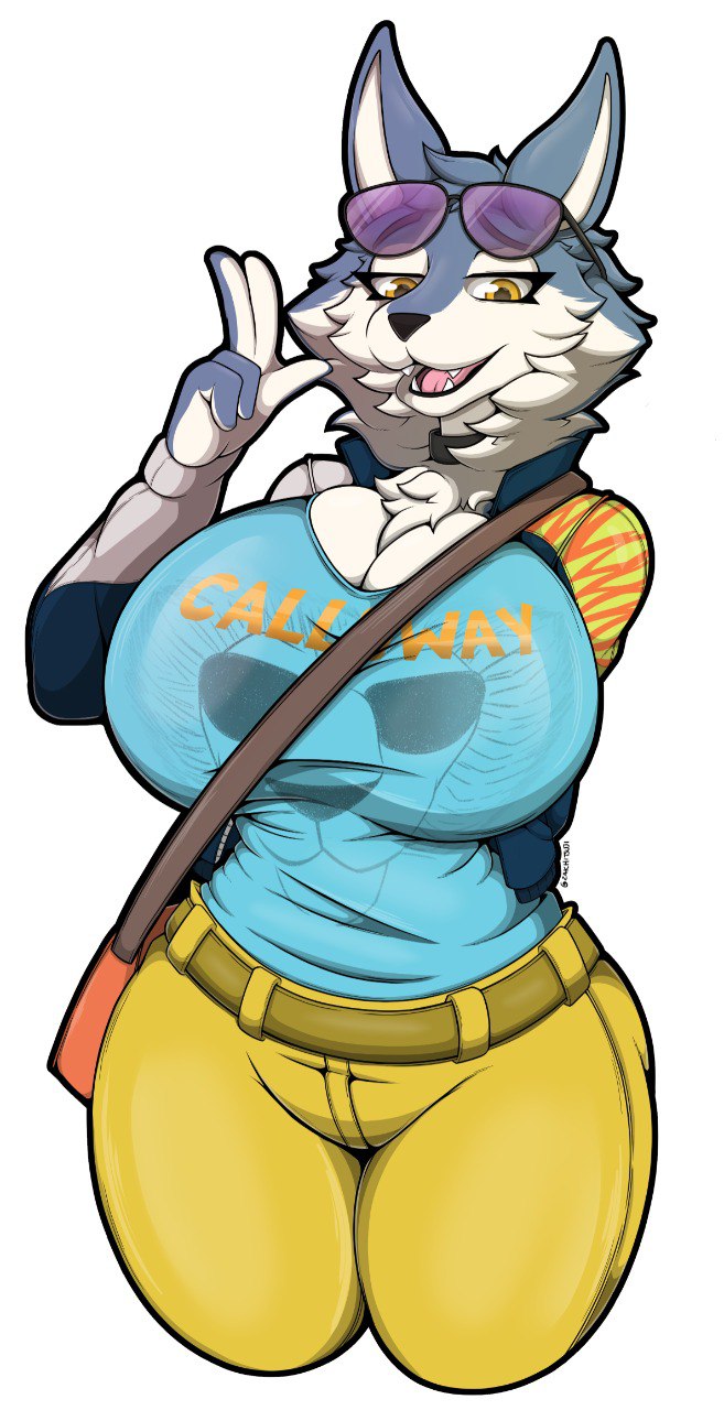 1girls 2024 2d 2d_(artwork) 5_fingers anthro anthrofied big_breasts big_thighs blue_shirt bookbag breasts cheek_tuft choker ear female female_only furry furry_female furry_only grey_fur hi_res highres hips huge_breasts illumination_entertainment large_breasts large_thighs long_ears pants peace_sign porsha_crystal shirt simple_background sing_(movie) sing_2_(movie) smile smiling standing stretched_belt sunglasses sunglasses_on_head thick_thighs thigh_gap thighs tonge tuft tufted_fur white_background white_fur wide_hips wolf wolf_ears wolf_girl yellow_eyes yellow_pants zak_hitsuji