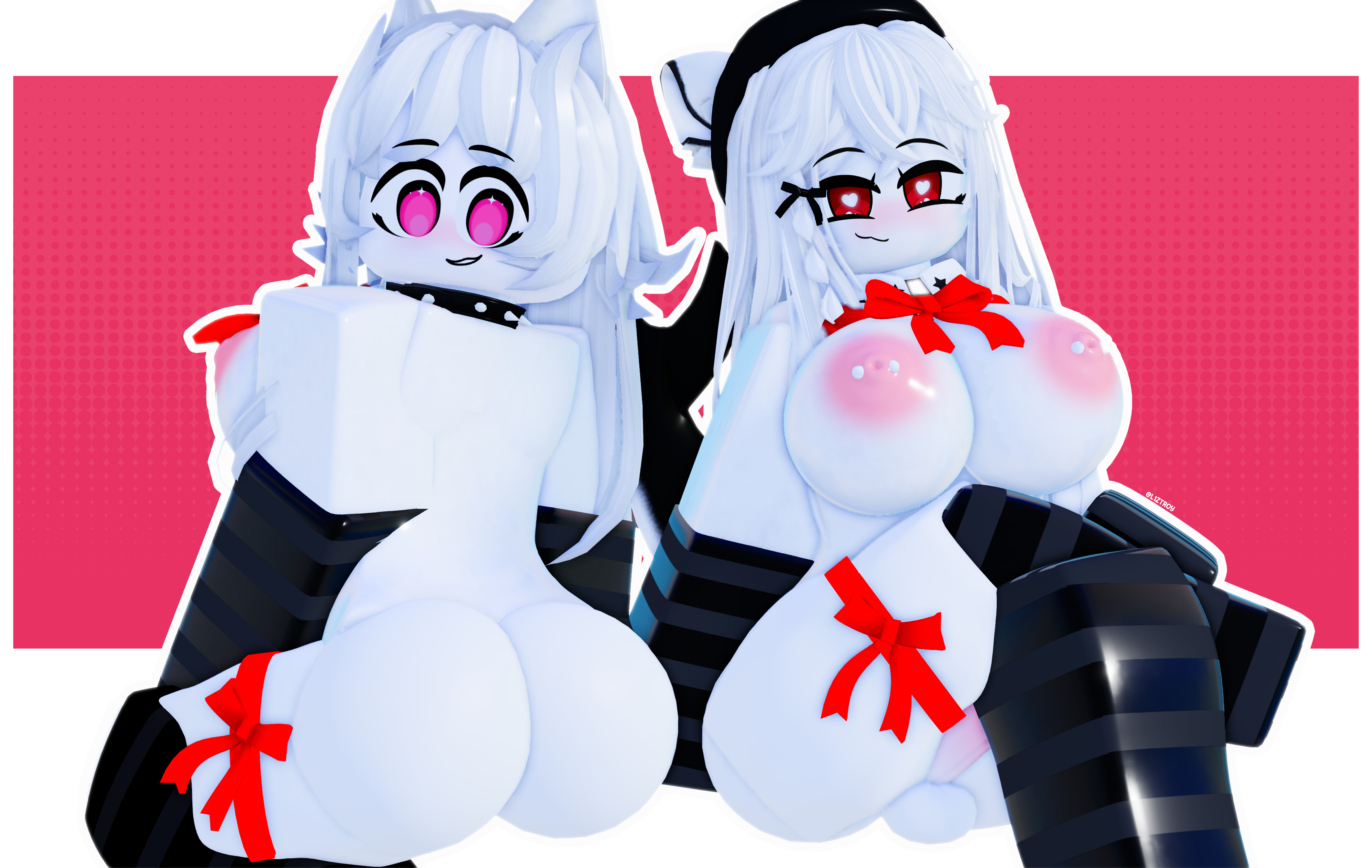 1futa, 1girls, 2girls, 3d, areolae, ass, balls, big breasts, breasts, female, futanari, intersex, l1ztroy, looking at viewer, nipples, penis, roblox, robloxian, sitting, tagme, white skin
