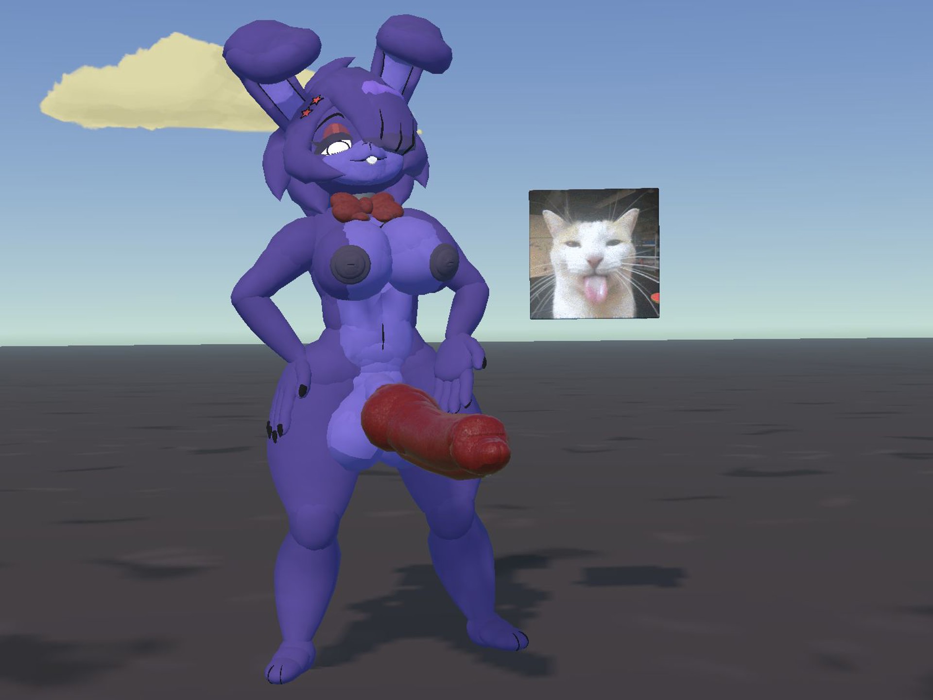 3d, 3d (artwork), alternate version available, anthro, anthro futa, anthro only, areola, areolae, balls, ballsack, barefoot, belly button, black nails, bonfie, bonfie (cryptia), bonnie (cally3d), bonnie (fnaf), bow, bow tie, bowtie, breasts, breasts out, buckteeth, bunny, bunny ears, bunny girl, canine genitalia, canine penis, cloud, erect penis, erection, fazclaire's nightclub, five nights at freddy's, fnia, fredina's nightclub, futa anthro, futa only, futanari, hair covering eye, hair covering one eye, hand on hip, high quality, huge balls, huge cock, huge knot, huge penis, knot, knotted penis, large balls, looking at viewer, meme, mostly nude, mostly nude anthro, mostly nude futa, naked, naked anthro, naked futa, nipples, nude, nude anthro, nude futa, penis, penis out, presenting, presenting breasts, presenting hindquarters, presenting penis, purple areola, purple body, purple fur, purple nipples, purple skin, rabbit, rabbit ears, rabbit girl, rabbit humanoid, rec room, recroom, recroom-nsfw, red bow, red eyelids, red penis, scottgames, self upload, shaded, sheath, silly, simple background, solo, solo anthro, solo futa, standing, star hair ornament, syntholsoul, thick thighs, wide hips, wide thighs