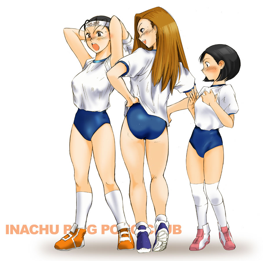 3girls buruma female female_only gym_uniform houjou_rie iwashita_kyouko kamiya_chiyoko multiple_girls ping_pong_club pointy_chin tagme