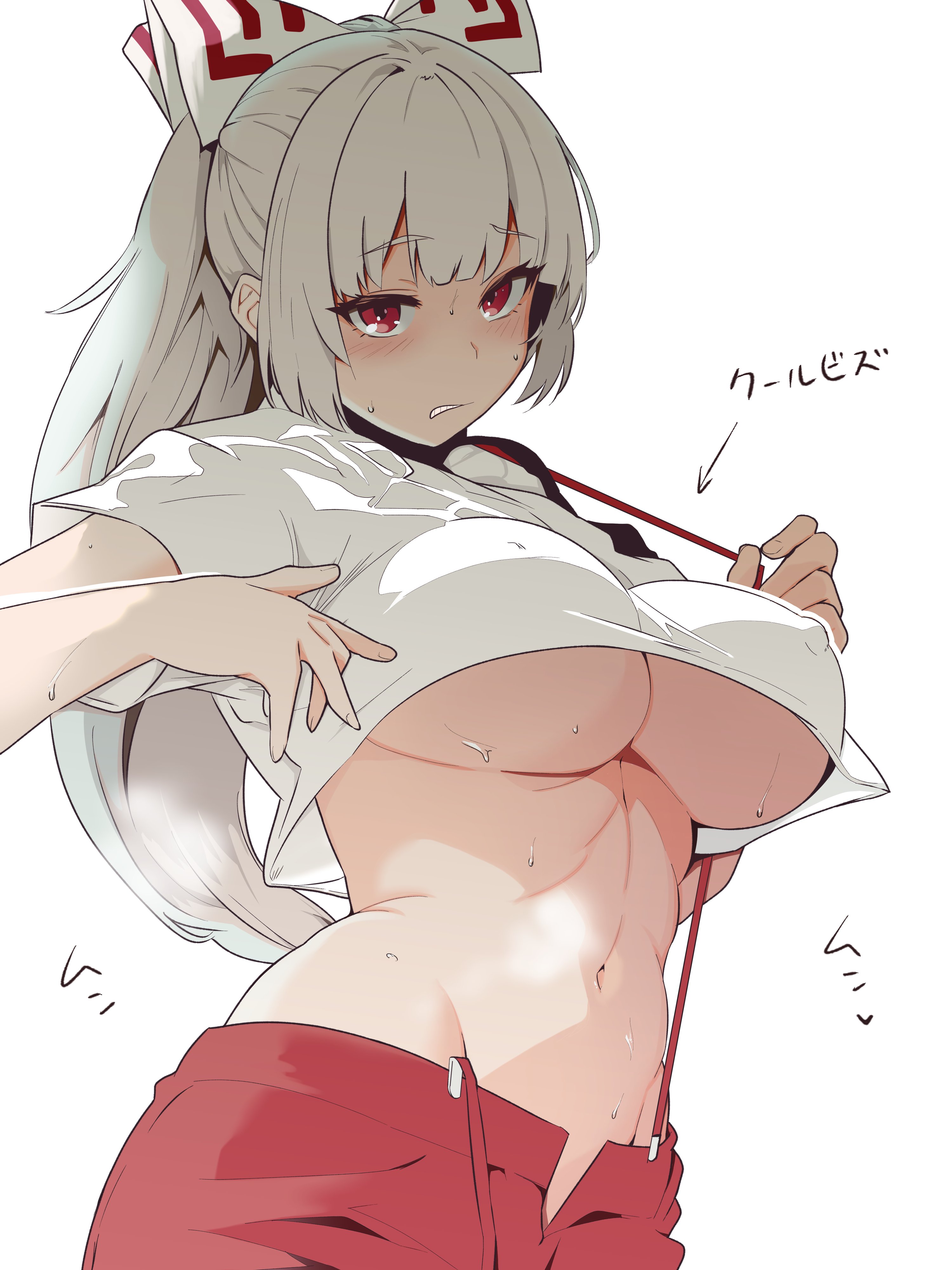 1girls, breasts, female, female only, fujiwara no mokou, hekiga (freelot), navel, tagme, touhou, translation request, underboob, white hair