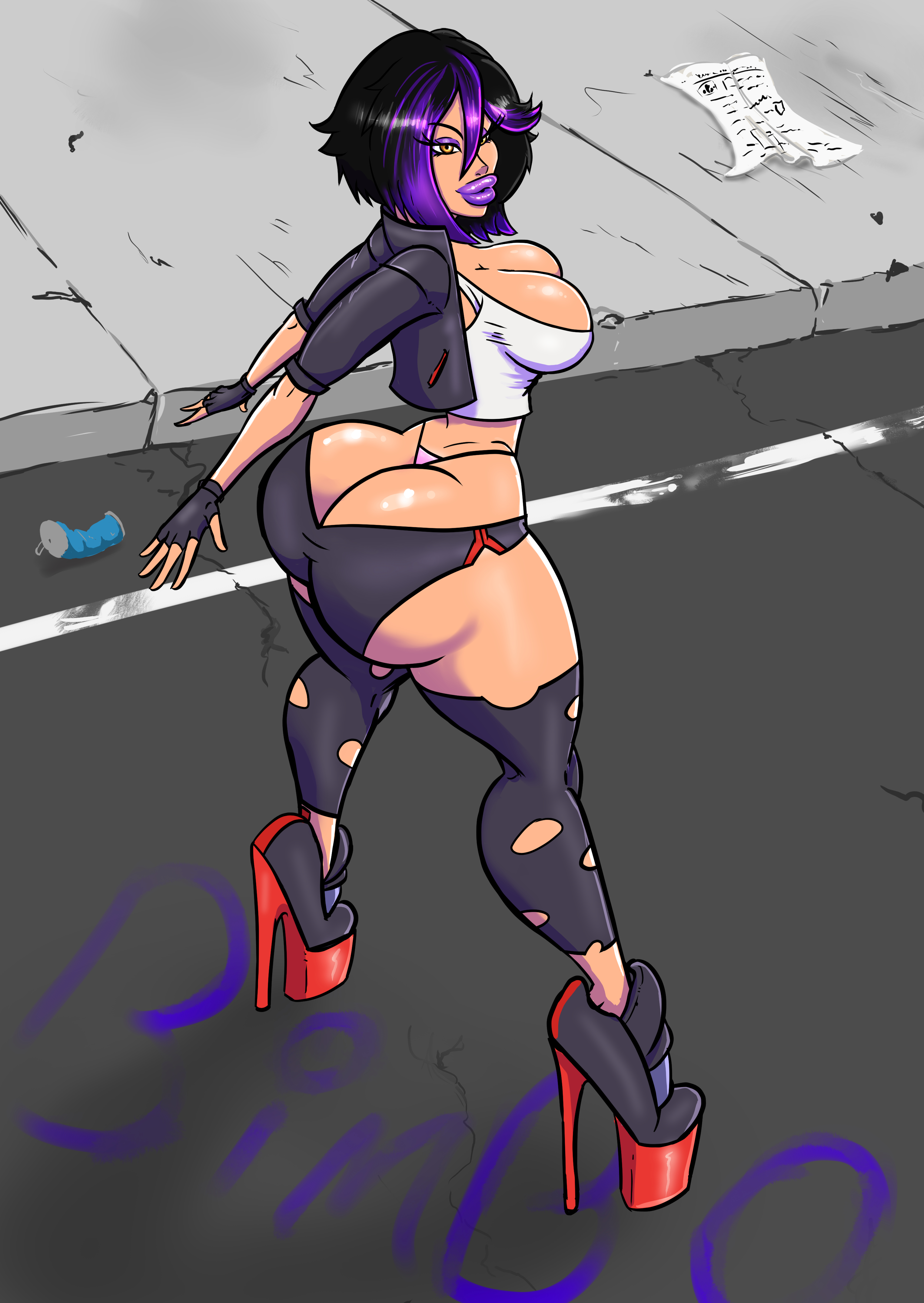 asian, asian bimbo, asian female, ass, ass cleavage, ass crack, ass focus, ass window, big ass, big breasts, big hero 6, bimbo, bimbo lips, boob window, bradtanker3, breasts, butt crack, clothed, female, female only, gogo tomago, high heels, huge ass, large breasts, marvel, marvel comics, no bra, paag, platform heels, purple hair, short hair, sideass, slanted eyes, stiletto heels, thick thighs, thighhighs, tight clothing, tombo, very high heels
