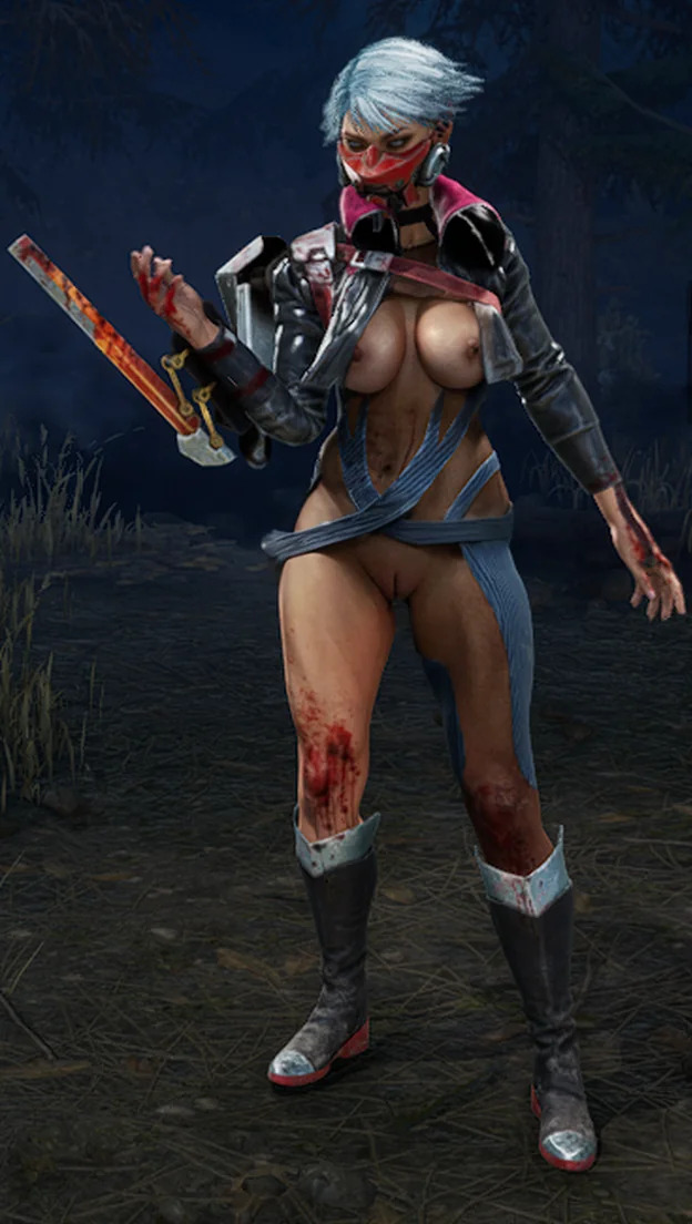 adriana_imai ai_generated big_breasts big_thighs dbd dead_by_daylight game half_naked short_hair the_skull_merchant thick_thighs weapon