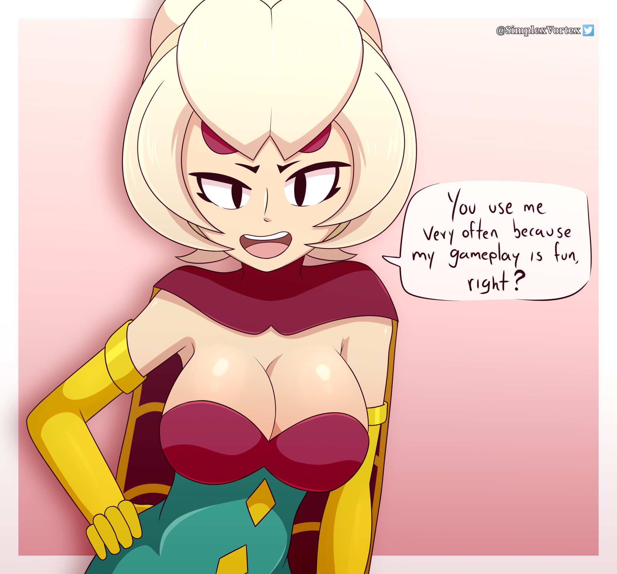 1girls, big breasts, blonde hair, brawl stars, breasts, charlie (brawl stars), complex vortex, female, text