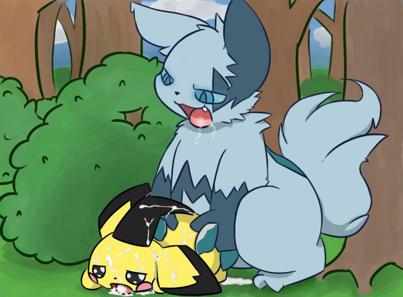 after_sex color cum day feral fur interspecies male nude outdoors pichu pokemon pokemon_(species) shiny_pokemon shiny_zangoose tagme zangoose