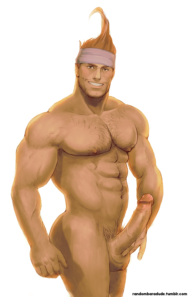 1boy abs bad_id bad_tumblr_id bara beard_stubble chest_hair completely_nude cowboy_shot dark-skinned_male dark_skin erection facial_hair final_fantasy final_fantasy_x headband large_penis looking_at_viewer male_focus male_only male_pubic_hair mature_male muscular muscular_male mustache_stubble navel navel_hair nipples nude orange_hair pectorals penis pubic_hair randombaradude simple_background smile solo wakka white_background