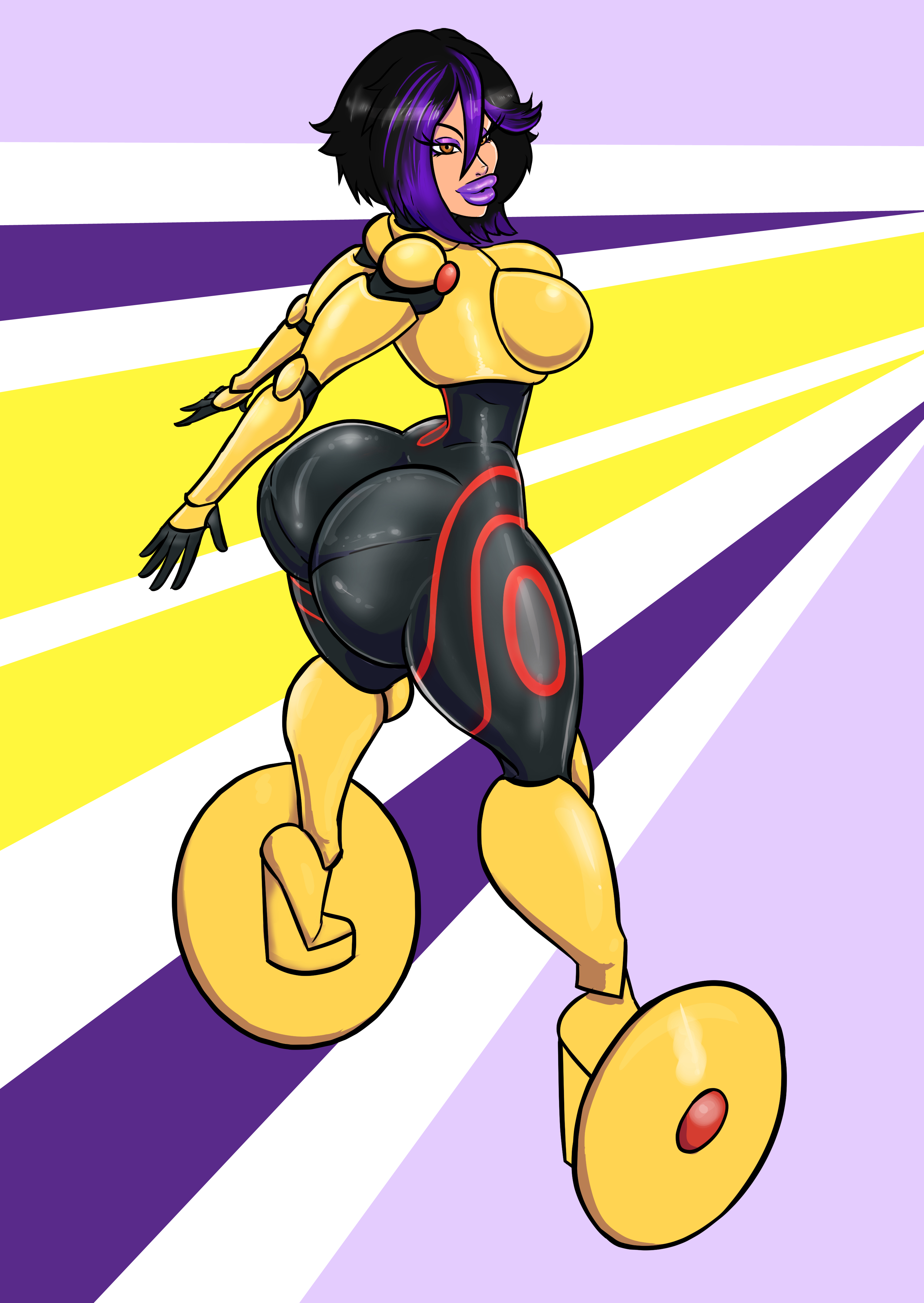 asian, asian bimbo, asian female, ass, ass focus, ass window, big ass, big breasts, big hero 6, bimbo, bimbo lips, bodysuit, boob window, bradtanker3, breasts, clothed, female, female only, gogo tomago, high heel boots, high heels, huge ass, large breasts, marvel, marvel comics, paag, platform heels, purple hair, short hair, sideass, slanted eyes, solo, thick thighs, tight clothing, wedge heels