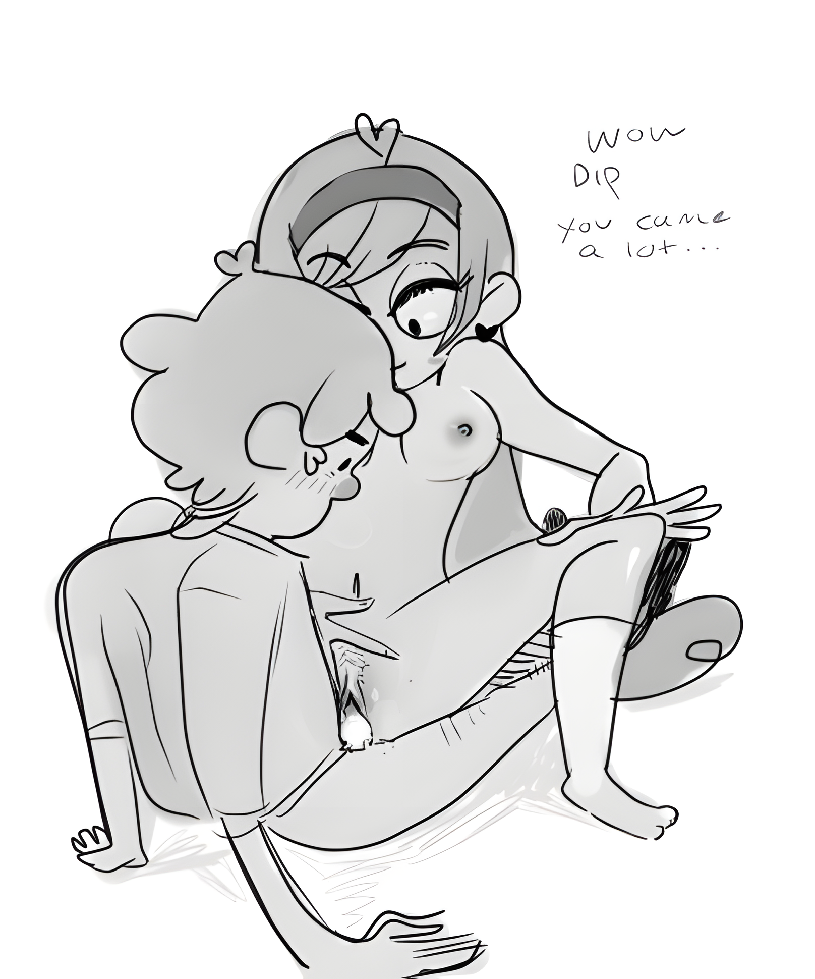 aged up, artist request, breasts, brother, brother and sister, brown hair, completely nude, cowgirl position, creampie, cum, cum in pussy, cum inside, dialogue, dipper pines, disney, disney channel, disney xd, female, female on top, gravity falls, human, incest, looking at genitalia, looking at penis, looking at pussy, mabel pines, male, medium breasts, monochrome, nipples, nude, nude female, pale skin, penis, pubic hair, pussy, pussy stubble, riding, sister, smile, socks, socks only, text, twincest, twins, upscaled, vaginal penetration