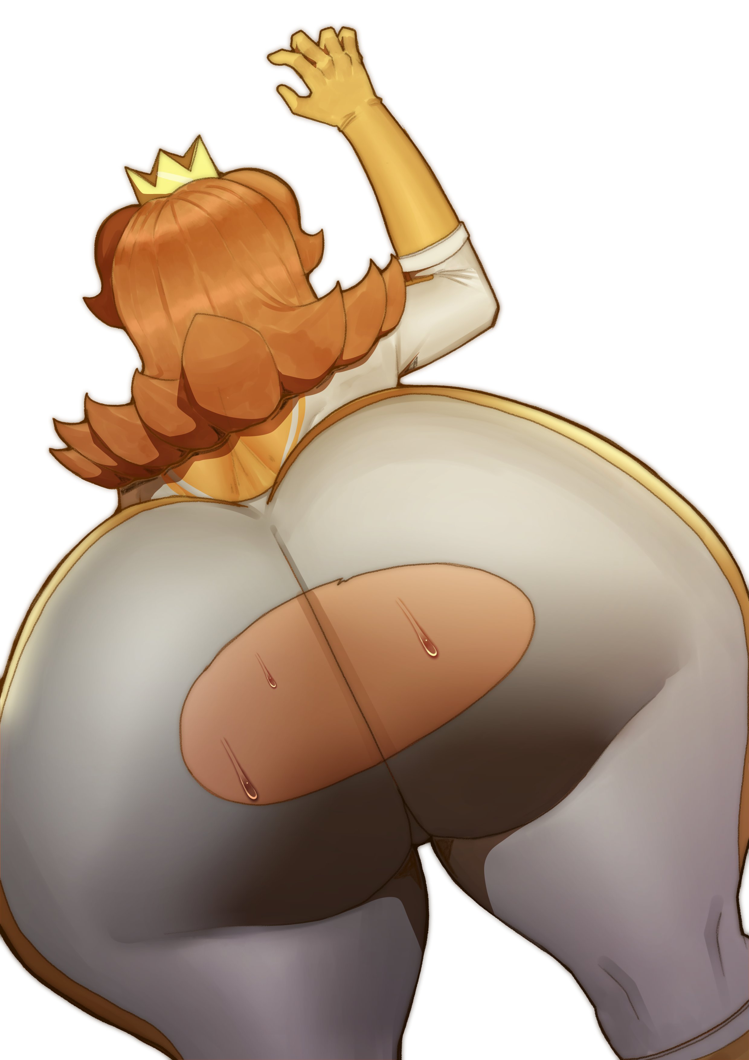 1girls, ass, ass focus, ass window, bodysuit, breasts, doublehero, female, hips, huge ass, light skin, light-skinned female, long hair, mario (series), mario kart, nintendo, no underwear, orange hair, princess daisy, princess daisy (aero), thick thighs, thighs, torn clothes, wide hips
