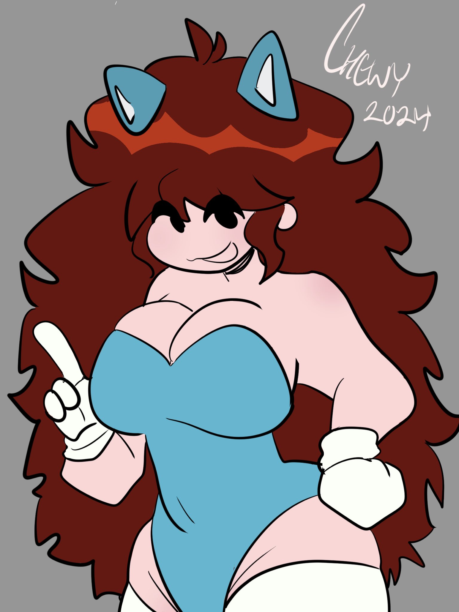 artist signature, big breasts, big thighs, breasts, cosplay, female, friday night funkin, girlfriend (friday night funkin), gloves, hair, hips wider than shoulders, mega cd girlfriend, red hair, solo, sonic (series), sonic the hedgehog (series), stockings, tagme, thick thighs, thighs, whoischewy
