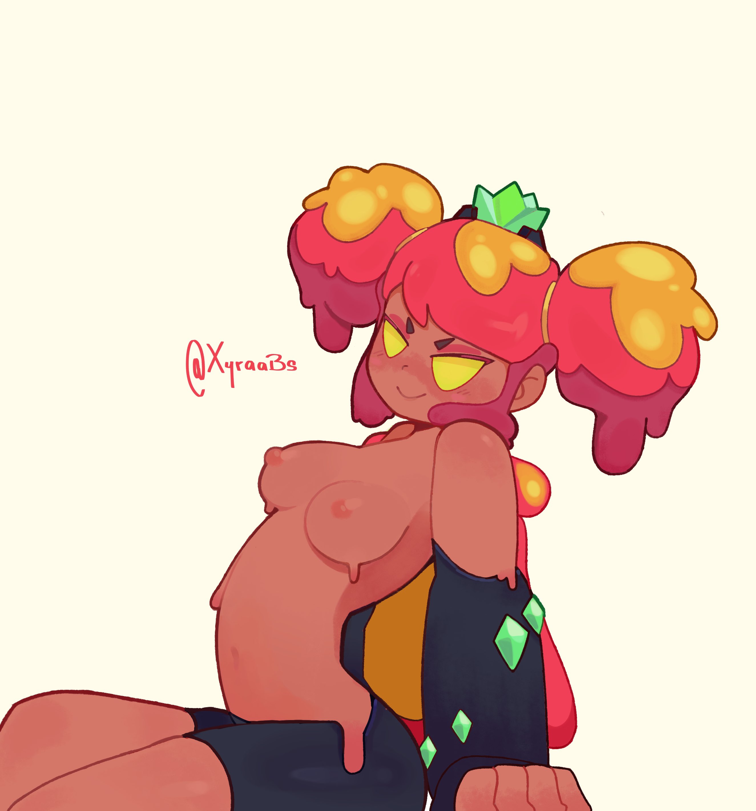 brawl stars, breasts, breasts out, dark skin, female, female only, magma mandy (brawl stars), mandy (brawl stars), melting, red hair, xyraabs