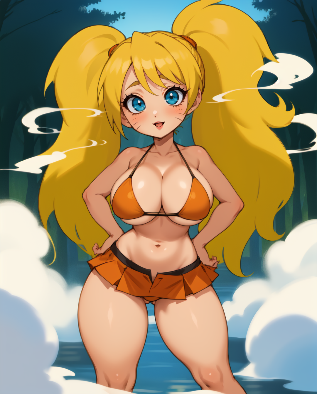 1girls, ai generated, big breasts, big eyes, blonde female, blonde hair, blue eyes, breasts, cleavage, curvy, female, female only, hourglass figure, naruko, naruto, naruto (series), navel, rocksolidart, rule 63, solo, solo female, thick thighs, twintails, uzumaki naruto, very long hair, wide hips, yellow hair