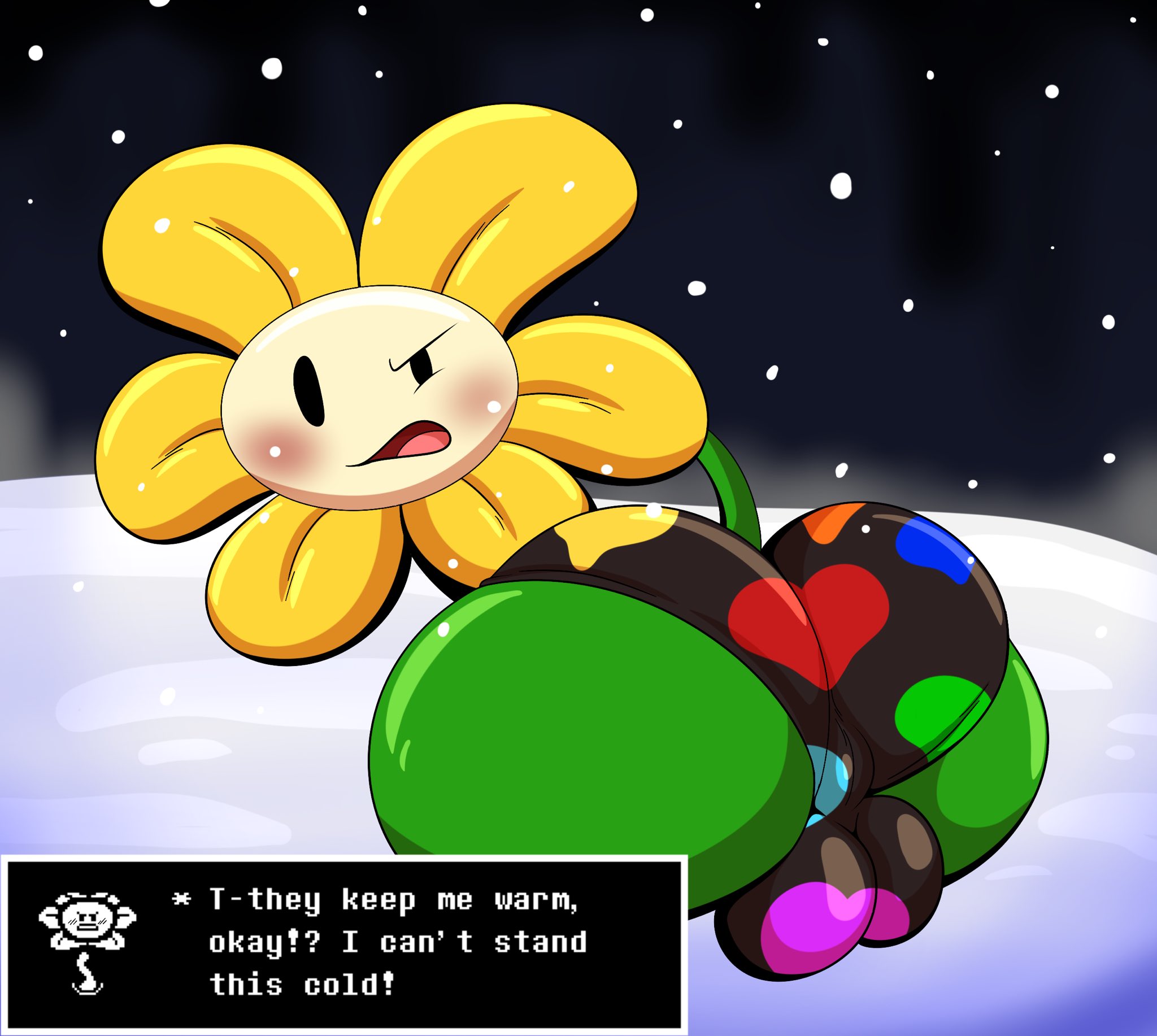 1boy, 2d, ass, backsack, balls, ballsack, big ass, big butt, blush, blushing at viewer, fat ass, fat butt, flower, flowey the flower, flowey with nothing else but a massive ass, huge ass, huge butt, looking at viewer, looking back, looking back at viewer, male, male only, solo, talking to viewer, tepigfan101, text, text box, thick ass, thick butt, toby fox, undertale, undertale (series), underwear