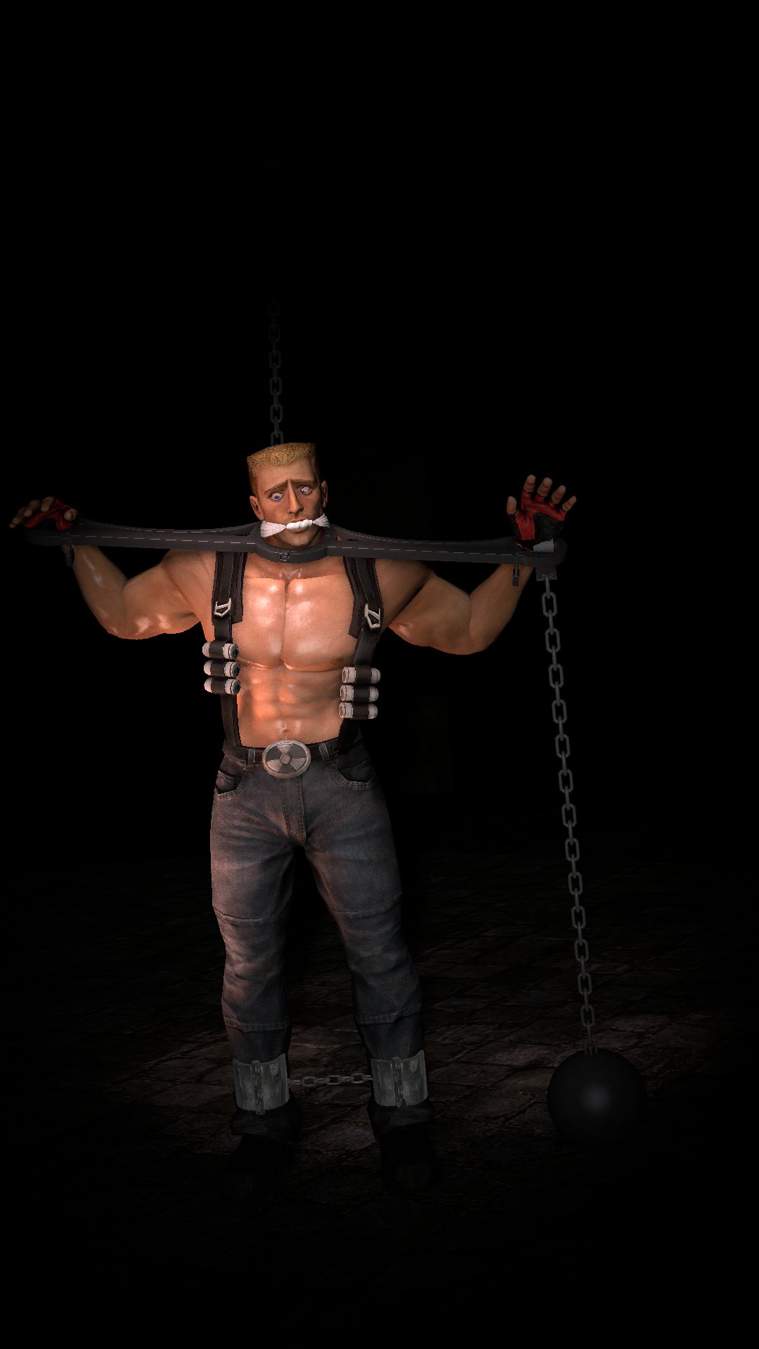 1boy 3d 3d_(artwork) 3d_model bad_end bara big_penis blonde_hair bound captured duke_nukem duke_nukem_(series) gagged game_over gearbox_software helpless_hero helpless_male hero_in_trouble horrified horrified_expression male male_only muscular muscular_male shirtless shirtless_male solo solo_focus solo_male timetorespawn unable_to_escape unable_to_move video_games