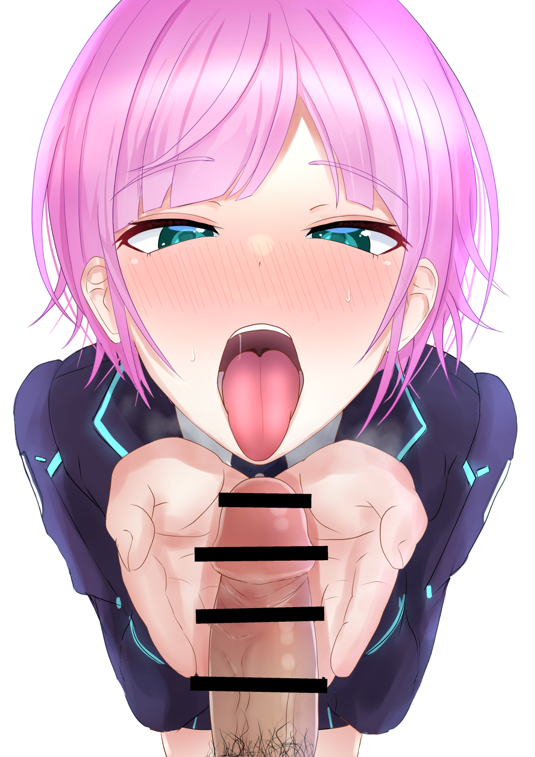 1boy 1girls bar_censor blazer blue_eyes blush censored cupping_hands cute female highres hukahire113 jacket licking_penis long_sleeves looking_at_penis male_pubic_hair nijisanji nose_blush open_mouth oral oral_invitation own_hands_together parted_bangs penis petite pink_hair pubic_hair saliva school_uniform schoolgirl shirt short_hair solo_focus teenager throat tongue tongue_out virtual_youtuber white_background white_shirt yuhi_riri yuhi_riri_(1st_costume) yuuhi_riri