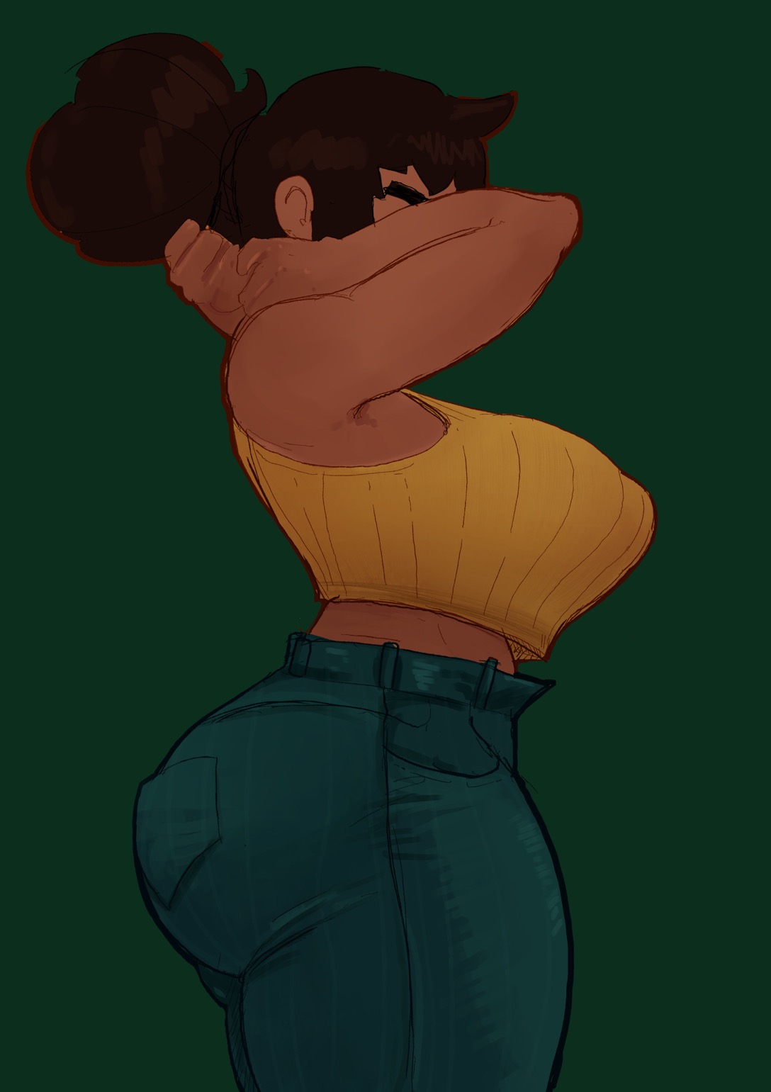 1girls, brown hair, dand u, dark skin, dark-skinned female, female, female only, fully clothed, mene (dand u), side view