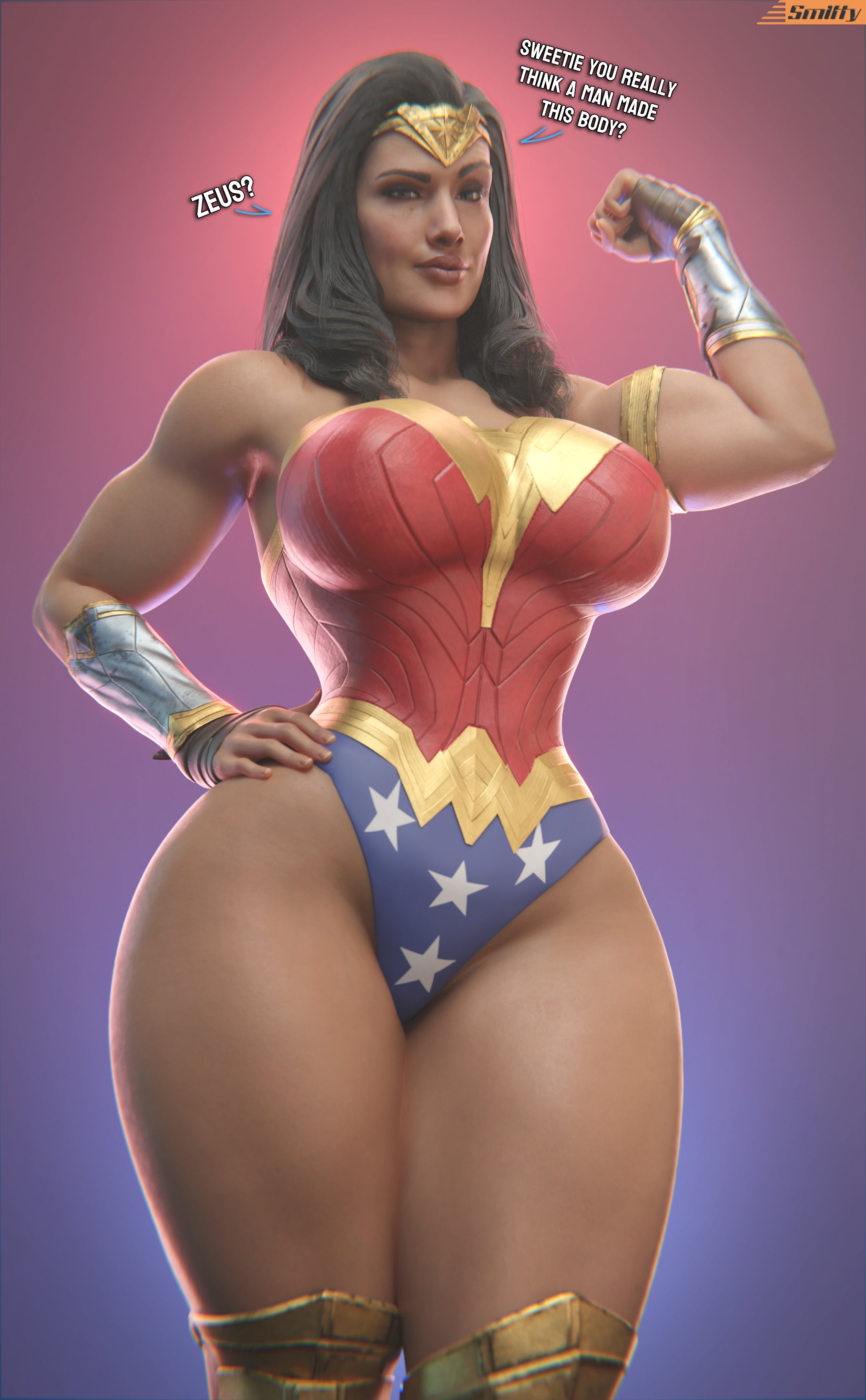 1girls, 3d, 3d (artwork), alternate version available, amazon, athletic, athletic female, big breasts, black hair, blender, blender (software), breasts, busty, curvaceous, curvy, curvy figure, dark hair, dc, dc comics, demigoddess, diana prince, digital media (artwork), english text, female, female focus, female only, fit, fit female, flexing bicep, fully clothed, hourglass figure, injustice 2, large breasts, light skin, light-skinned female, long hair, muscular, muscular female, olive skin, princess, smitty34, solo, superheroine, themysciran, thick legs, thick thighs, thighs, thin waist, top heavy, voluptuous, watermark, wide hips, wonder woman, wonder woman (injustice), wonder woman (series)