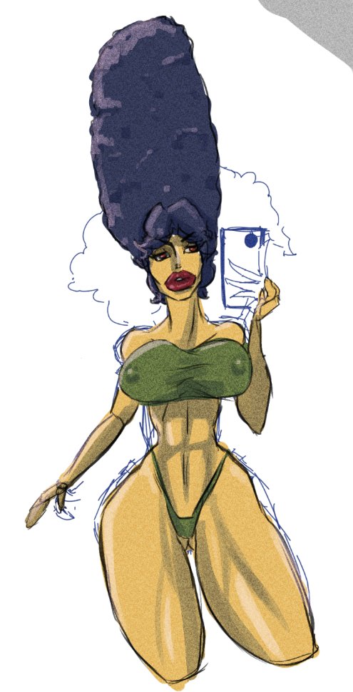 2d female hourglass_figure ivoryjyz marge_simpson selfie the_simpsons white_background yellow_body