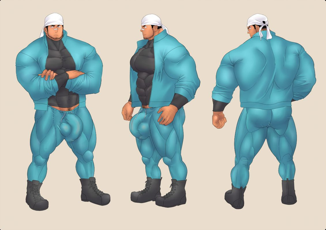 ass balls bara beard bulge clothing crossed_arms facial_hair flaccid fully_clothed kuromine_hiraya male male_only muscles muscular penis solo solo_male yuatari