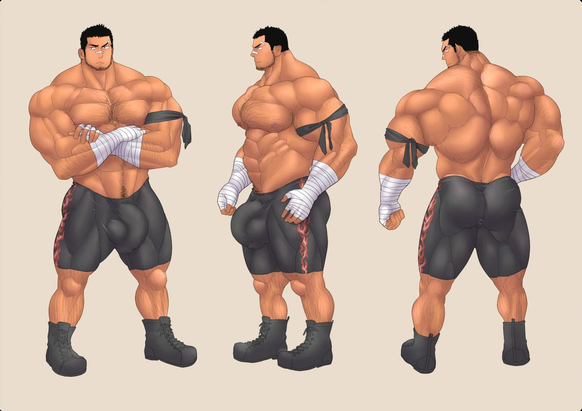 ass balls bara beard bulge clothing crossed_arms facial_hair flaccid fully_clothed kuromine_hiraya male male_only muscles muscular penis shirtless solo solo_male yuatari