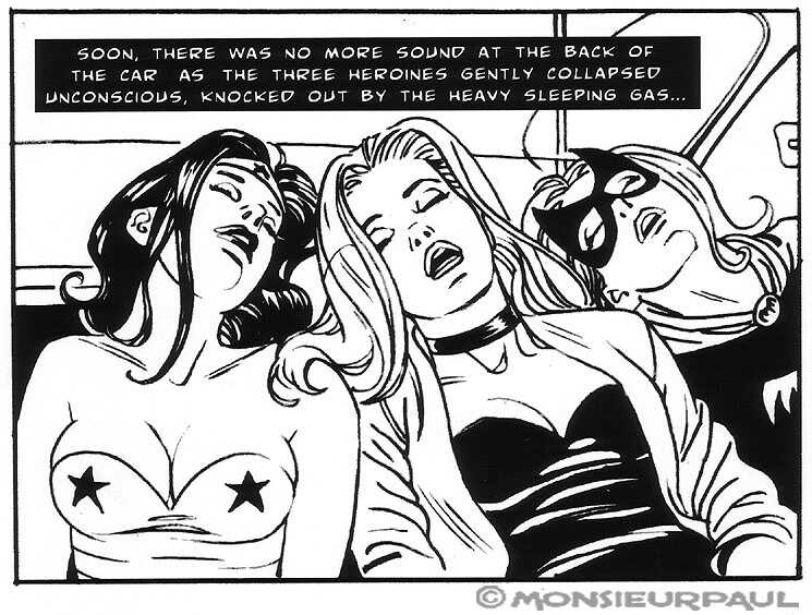 3girls barbara_gordon batgirl black_canary captured_heroine captured_superheroine chloroform closed_eyes damsel_in_distress dc dc_comics defeated defeated_heroine defeated_superheroine dinah_lance female female_focus female_only femsub forced_submission knocked_out monsieurpaul multiple_girls only_female passed_out sleeping sleeping_gas unconscious wonder_girl