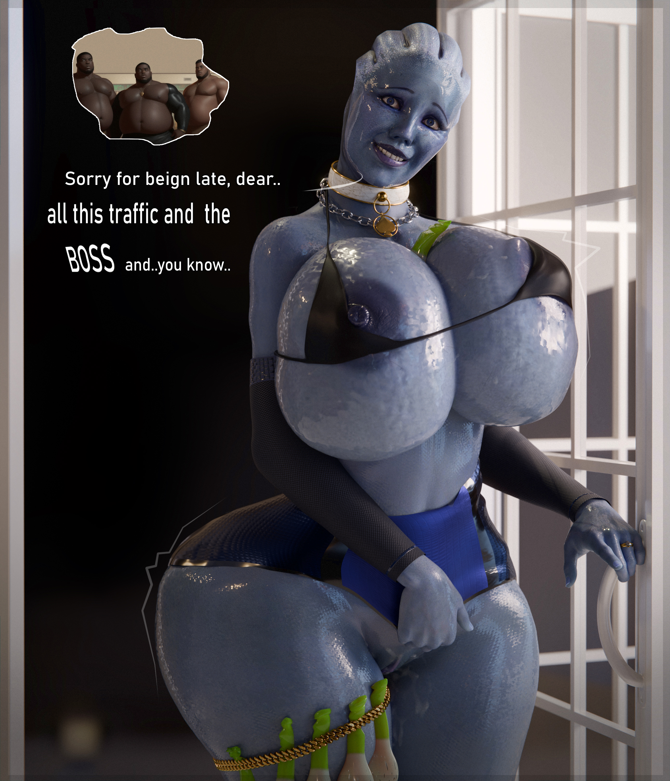 1girls, 3boys, 3d, after sex, asari, ass, bioware, blue eyes, blue skin, bolt on tits, breast implants, breasts, cheating, condom belt, cuckold, cuckold pov, dark skin, dark-skinned male, enhanced breasts, fake breasts, fat male, female, gildagriffon, huge ass, huge breasts, hyper, hyper ass, hyper breasts, implied cuckolding, implied netorare, interracial, interspecies, liara t'soni, male, mass effect, netorare, overweight male, prostitute, prostitution, shiny breasts, shiny skin, silicone, silicone implants, sweat, sweaty breasts, tagme, thick thighs, torn clothes, torn clothing, voluptuous