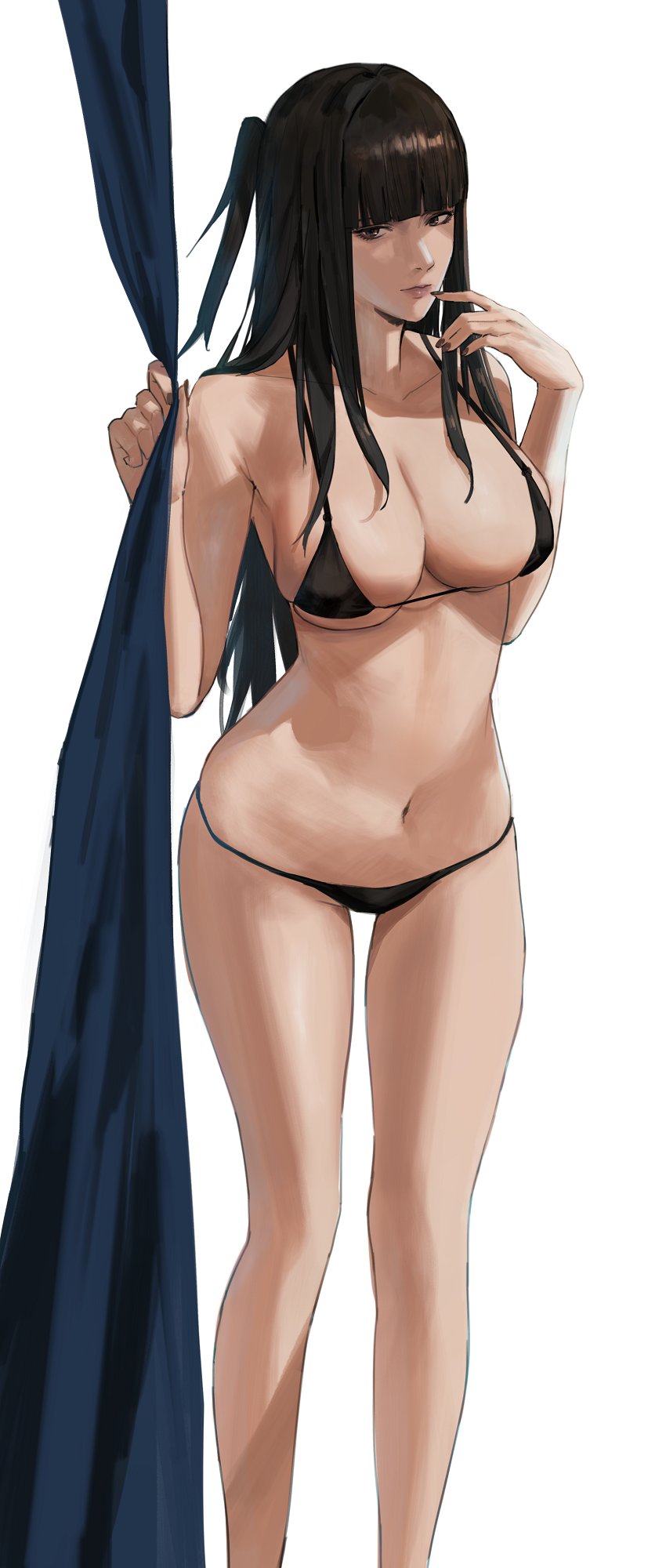 1girls alternate_costume bikini black_bikini black_hair breasts cleavage curtain female female_only fire_emblem fire_emblem_awakening j@ck large_breasts long_hair looking_at_viewer meme nintendo solo swimsuit tharja_(fire_emblem) twitter_strip_game_(meme)