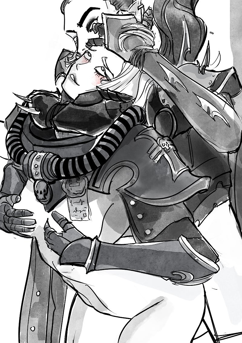 1boy1girl 1girls adepta_sororitas ambiguous_penetration armor armored_gloves blonde_hair choke_hold consensual dark_eldar drukhari enjoying grabbing_own_breast imperium_of_man jetblackraider marazhai_aezyrraesh no_visible_genitalia purity_seal rogue_trader_(video_game) sister_argenta_(rogue_trader) sister_of_battle tagme warhammer_(franchise) warhammer_40k