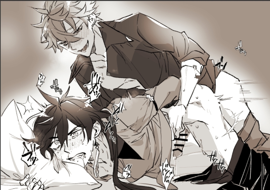 childe (genshin impact), gay, genshin impact, male, male only, tartaglia (genshin impact), yaoi, zhongli (genshin impact)
