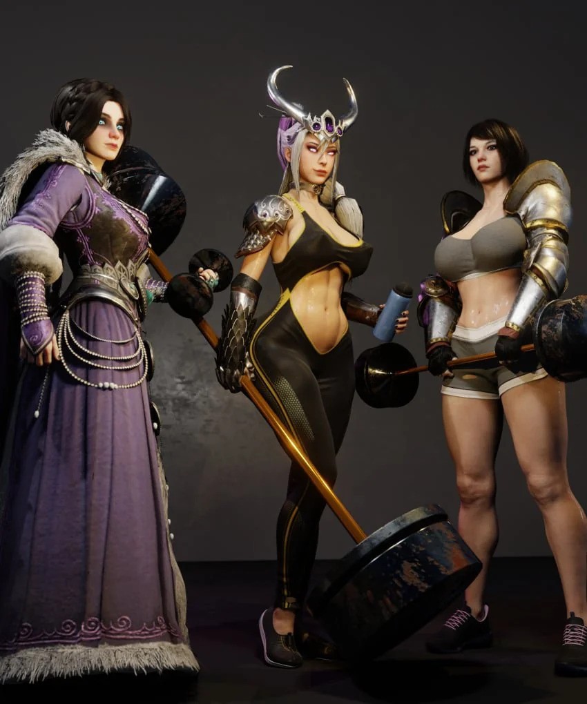 3d abs big_breasts black_hair bob_cut bretonnia dragon_girl female_only large_breasts miao_ying muscular_female repanse_de_lyonesse soboro sports_bra sportswear tagme tzarina_katarin warhammer_(franchise) warhammer_fantasy white_hair